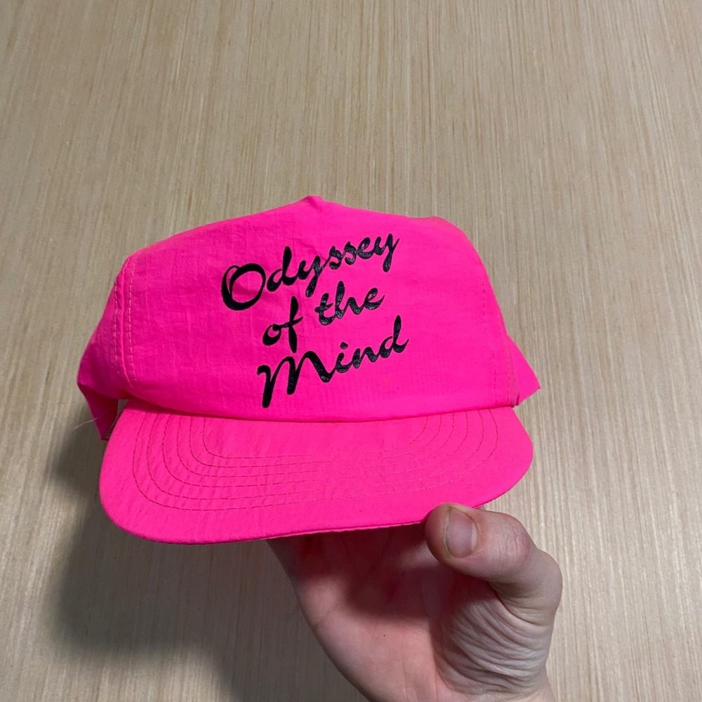 Vintage Odyssey of the Mind Neon Pink Nylon Snapback Hat Mens OSFA Retro 90s Cap